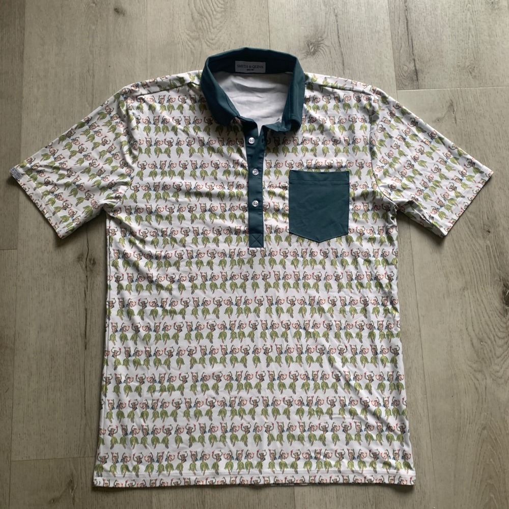 Smith & Quinn Hula Girl Print Performance Polo Shirt Mens Medium Teal White